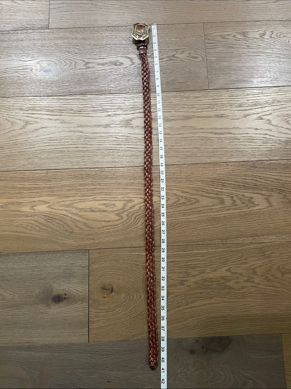 BEAUTIFUL! Vintage Brown Braided Leather Belt with Agate Stone Buckle - Picture 10 of 11